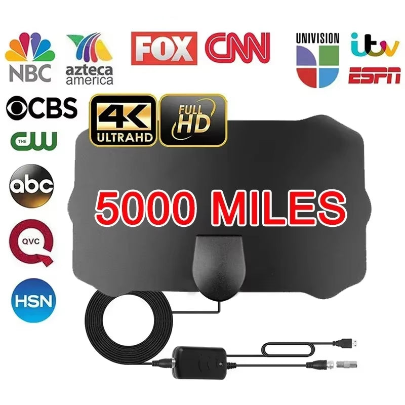 5000 Miles HD Indoor Digital TV Antenna – 25DB Gain, 8K/4K/1080P, DVB-T/T2, UHF/VHF